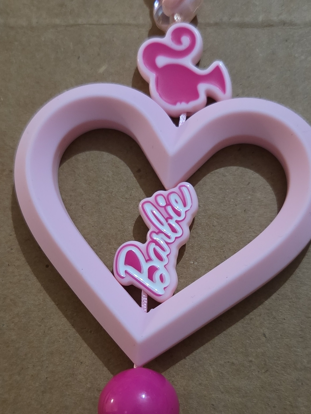 Handmade Barbie Pink Heart Keychain with Logo and Charms
